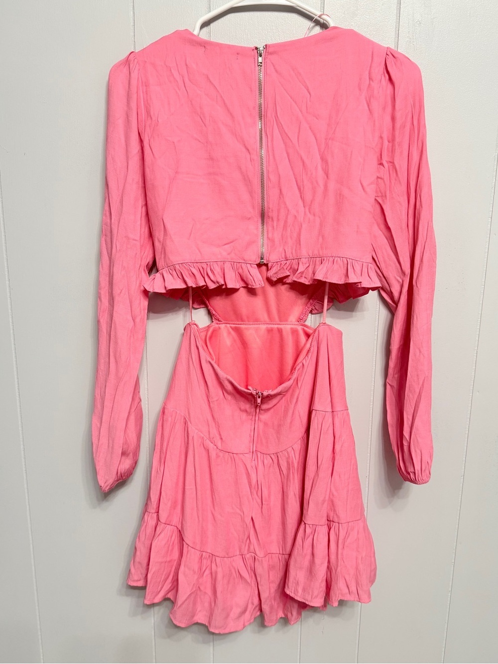 NWOT  Pink Ruffle Cutout Mini Dress - Picture 4 of 9